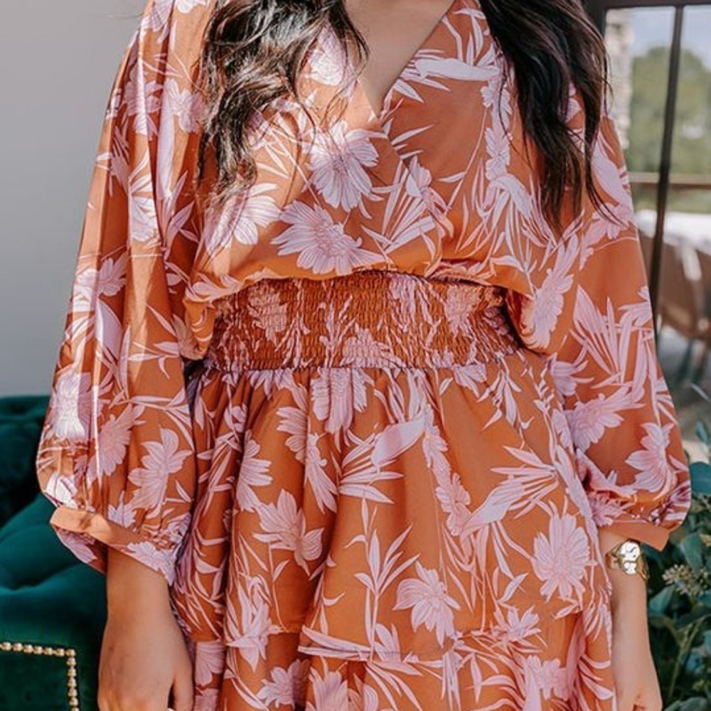Entro Rust and White Floral Dress